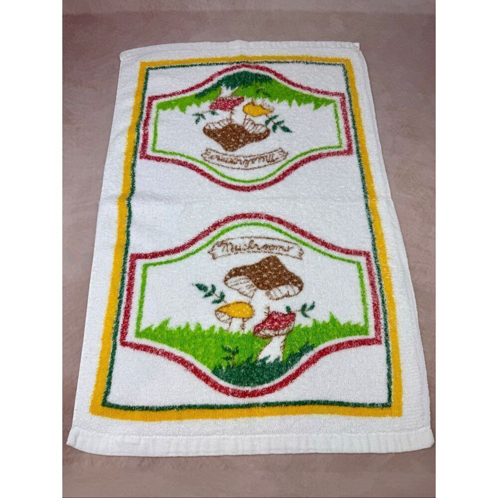 Vintage Mushroom Hand Towel 1970s Mod MCM
